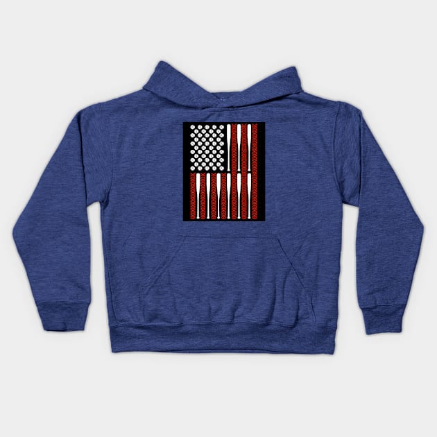 Baseballs and Bats Flag Design Kids Hoodie by screamingfool